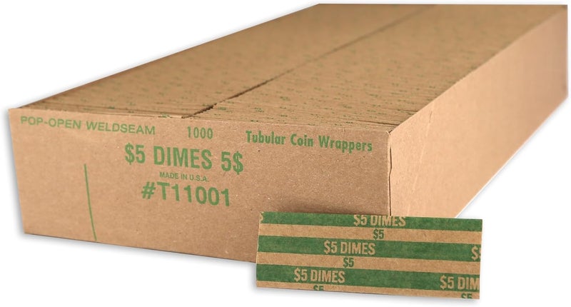 Huron Flat Coin Wrapper, Dime Rolls $5 Green (250 pcs) - Image 1